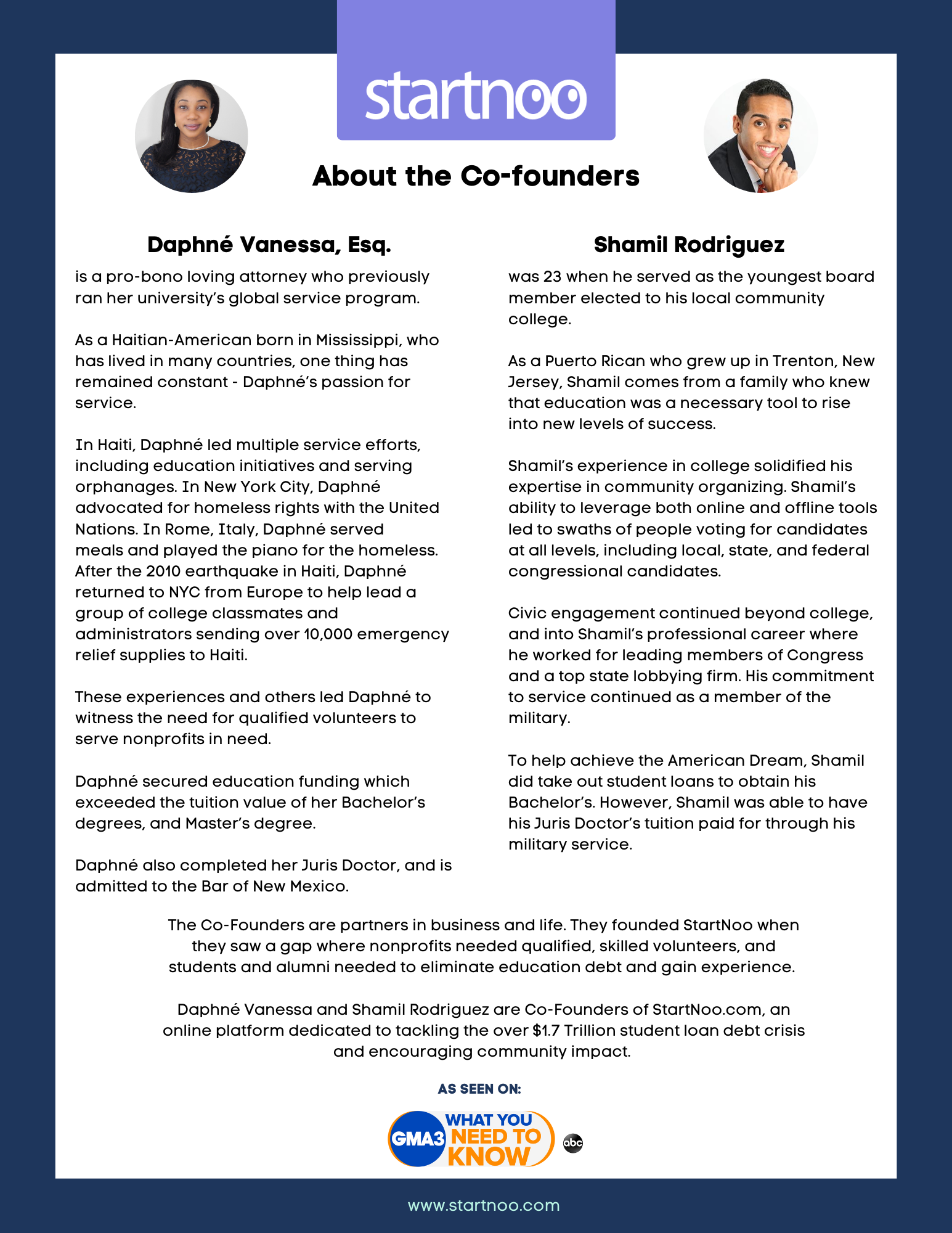 StartNoo co-founders Daphné, Vanessa, and Shamil — full biography